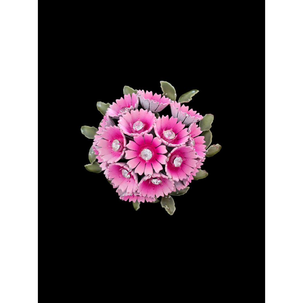 Vintage Corocraft Pink Enamel Floral Pin Brooch Rhinestones 1960s